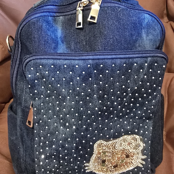Denim Blue Backpack with Rhinestone Design main image 6